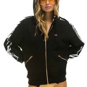 Aviator Nation Black + White Tiger Striped Hoodie XL